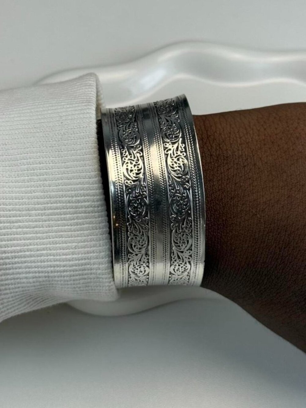 Silver Engraved Bangle Bracelet